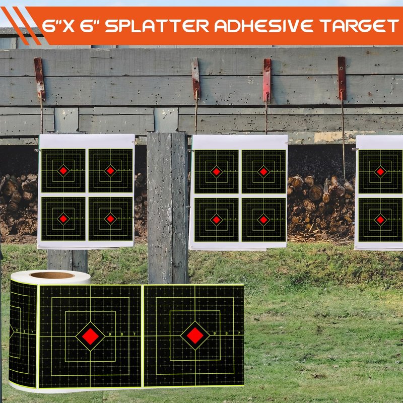 Teyva Daily 100 Pcs 6''/3'' Shooting Splatter Target Stickers Self Adhesive Reactive Splatter Targets Paper Roll for BB Gun Pellet Gun Airsoft Rifle Indoor Outdoor Shooting Range(6 Inch,Square)