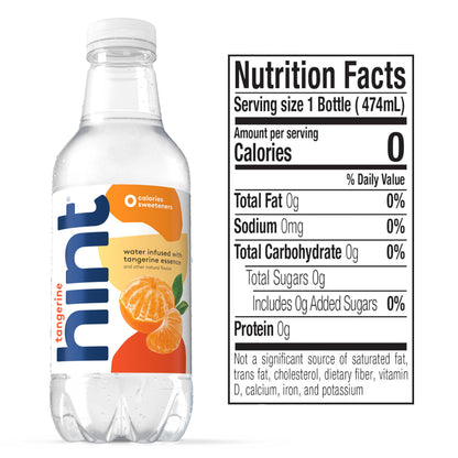 Hint Fruit-Infused Bottled Water, Tangerine - Sugar Free Flavored Water with Zero Calories, Naturally Flavored, and No Artificial Sweeteners - 16 Fl Oz (Pack of 12)