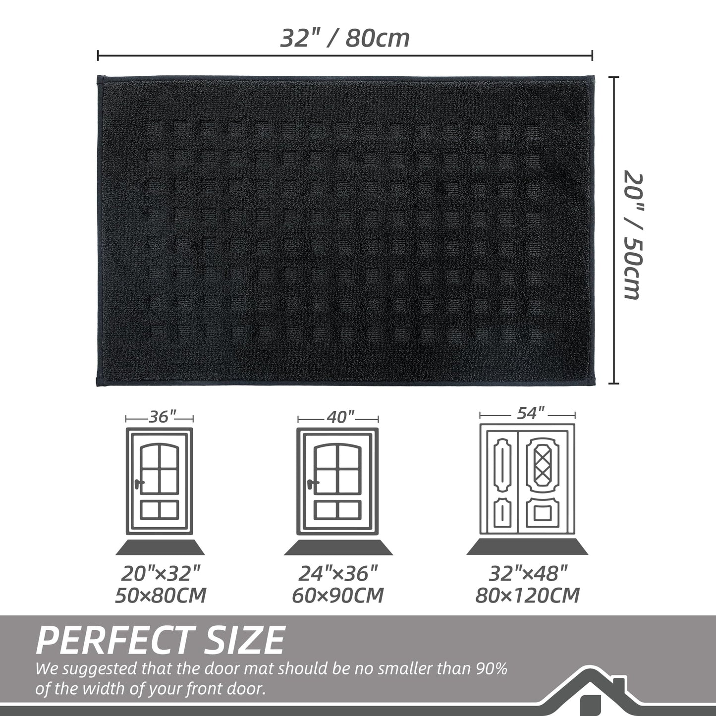 BEQHAUSE Dirt Trapper Door Mats 20"x32", Non-Slip Waffle Doormat Indoor Entrance Low-Profile, Dirt Resist and Absorbent Entryway Rugs Washable Inside Welcome Floor Mat for Front Back Door, Black