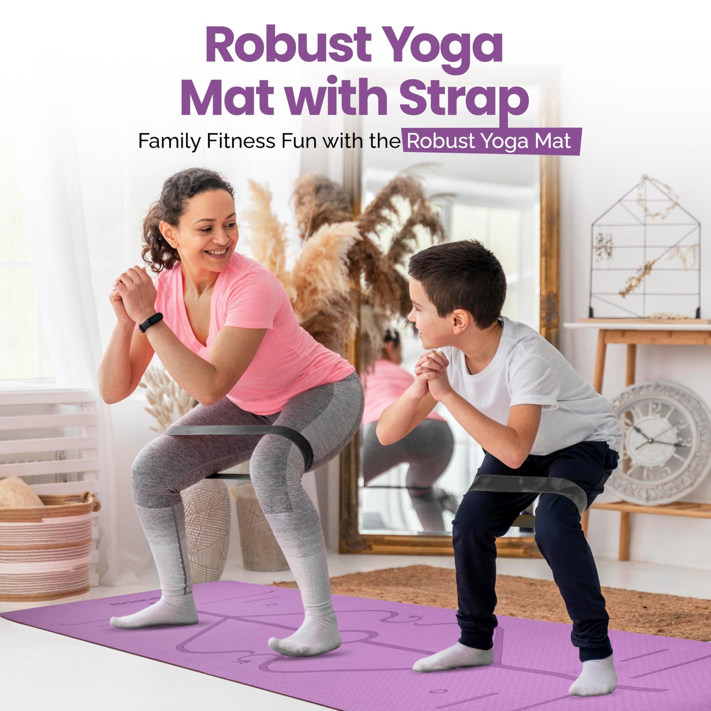 Robust Non-Slip Yoga Mat with Strap, 1/4" Thick TPE Eco-Friendly Workout Mat for Yoga with Position Lines and Texture Surface, Gym Mat for Women, Men, Pilates and Exercises Anti-Tear Sweat-Proof Exercise Mat