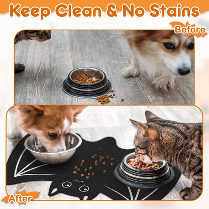 Pet Mats for Food and Water Dog Cat Food Mats Pet Feeding Mat Anti-Slip No Stains Quick Dry Floors Waterproof Placemat Pet Food Bowl Mat Halloween Decorations - 23.6" x 15.7" Bat