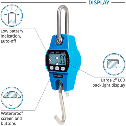 Digital Hanging Scale 660 LB 300 KG - Professional Heavy Duty Waterproof Fish Scale - Portable Durable Crane Scale for Luggage Weight Suitcase Hunting Farm Bike Bow Fish Weight Fishing Scale