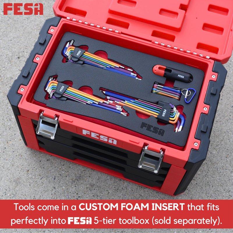 FESA Jumbo Allen Wrench Set - 29-Piece Torx, Standard & Metric Allen Wrenches with Micro to Large Ball Ends - Hex Keys with Folding Hex Tool, T-Handle & Storage Tray