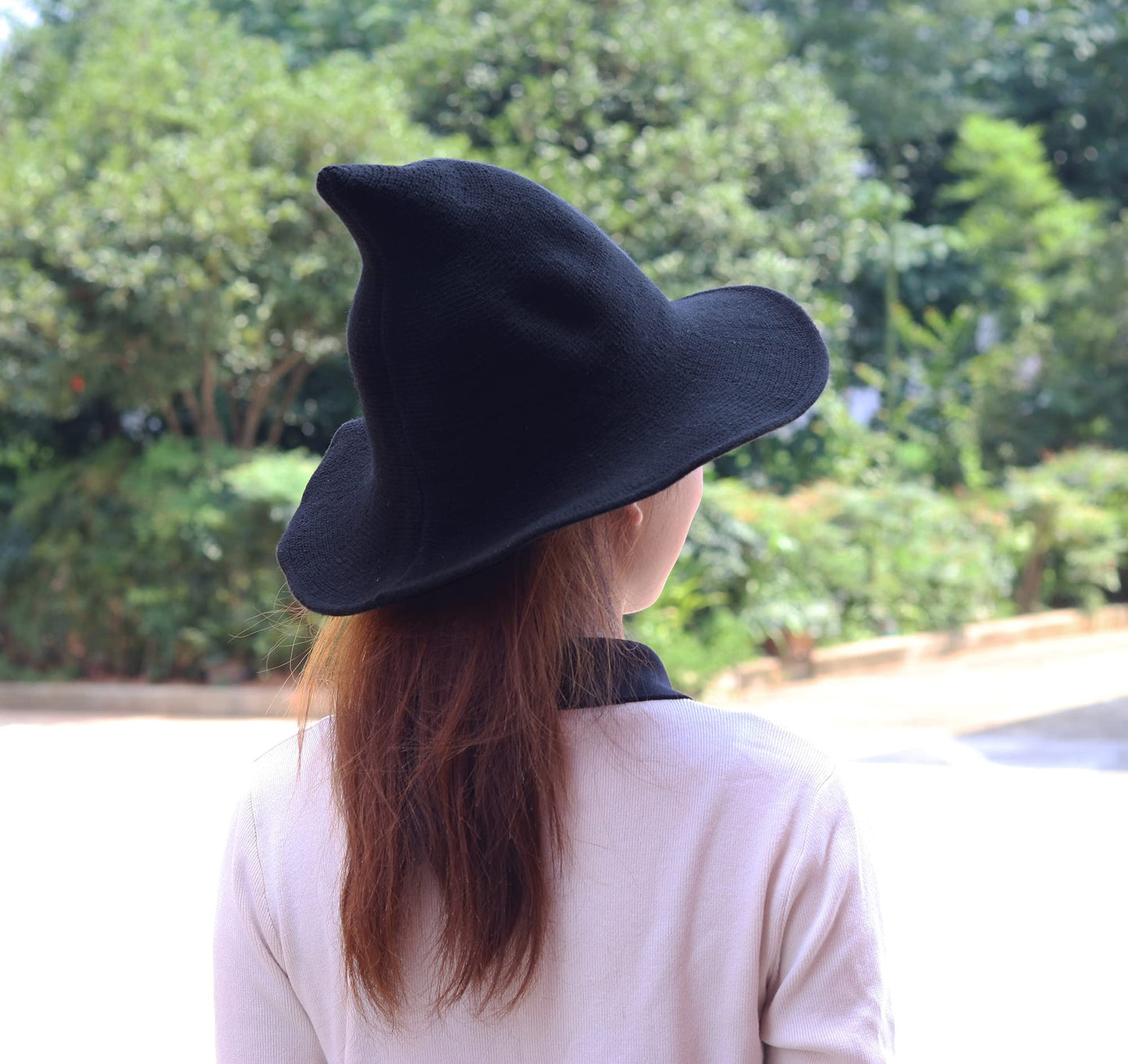 Bestjybt Women Halloween Witch Hat Wool Knitted Cap for Party Masquerade Cosplay Costume Accessory Daily (Black)