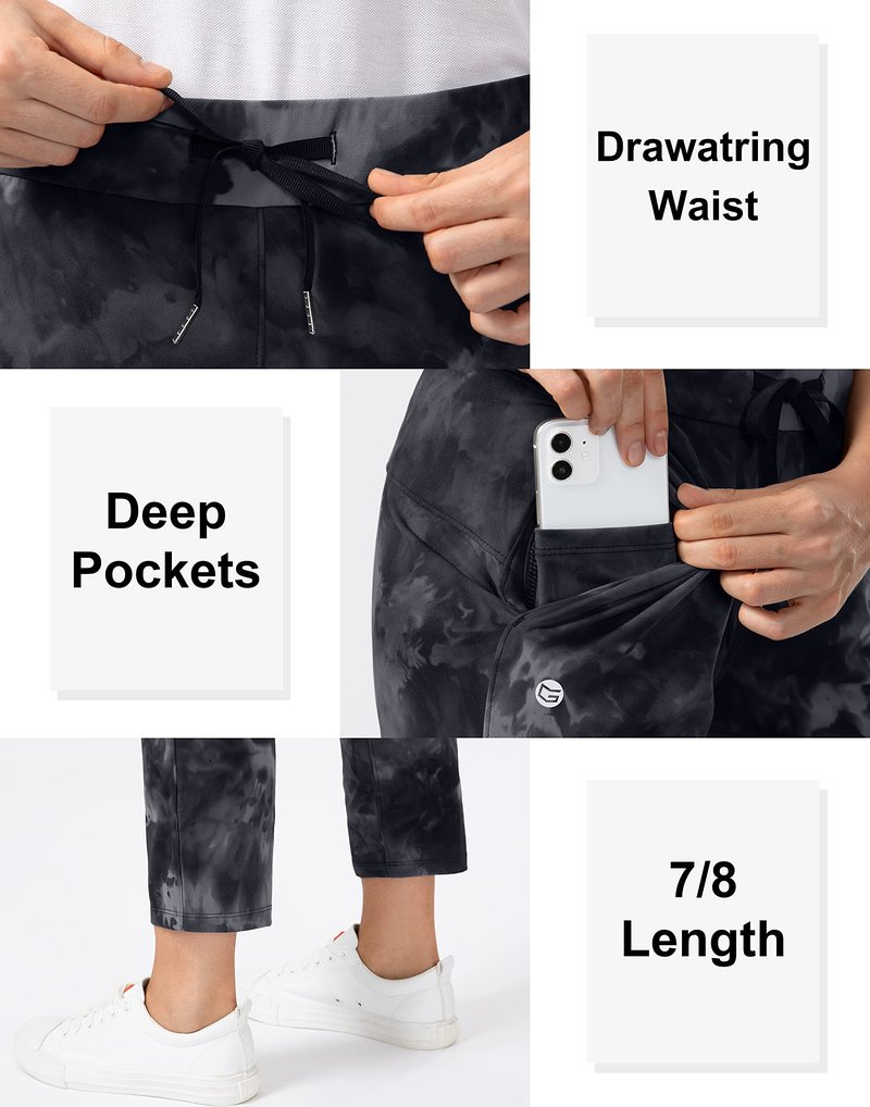 G Gradual Women's Pants with Deep Pockets 7/8 Stretch Sweatpants for Women Athletic, Golf, Lounge, Work (Black Tie Dye, XX-Large)
