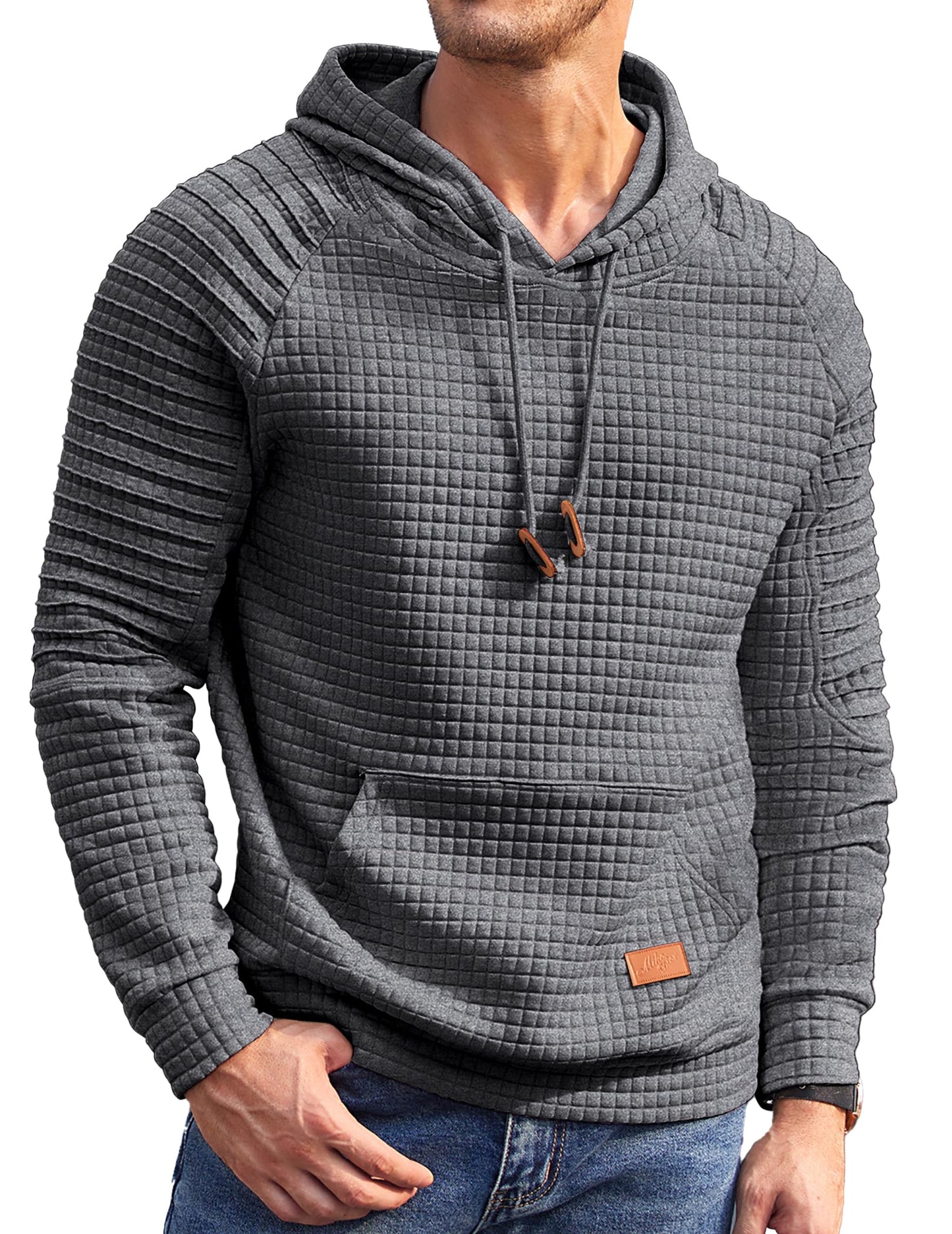 COOFANDY Mens Winter Sweatshirt Slim Fit Long Sleeve Knit Drawstring Hoodies for Men with Kanga Pocket, Dark Grey, 3X-Large