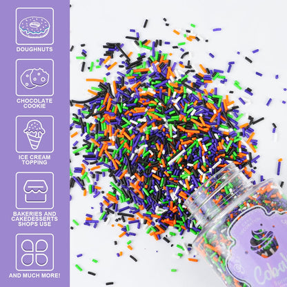 Halloween Jimmies Sprinkles for Cake Decorating 4.2 oz Edible Purple Orange Black and Green Sprinkles for Cupcake Topper Cookie Chocolate Cake Ice cream Decorations Baking Halloween Party
