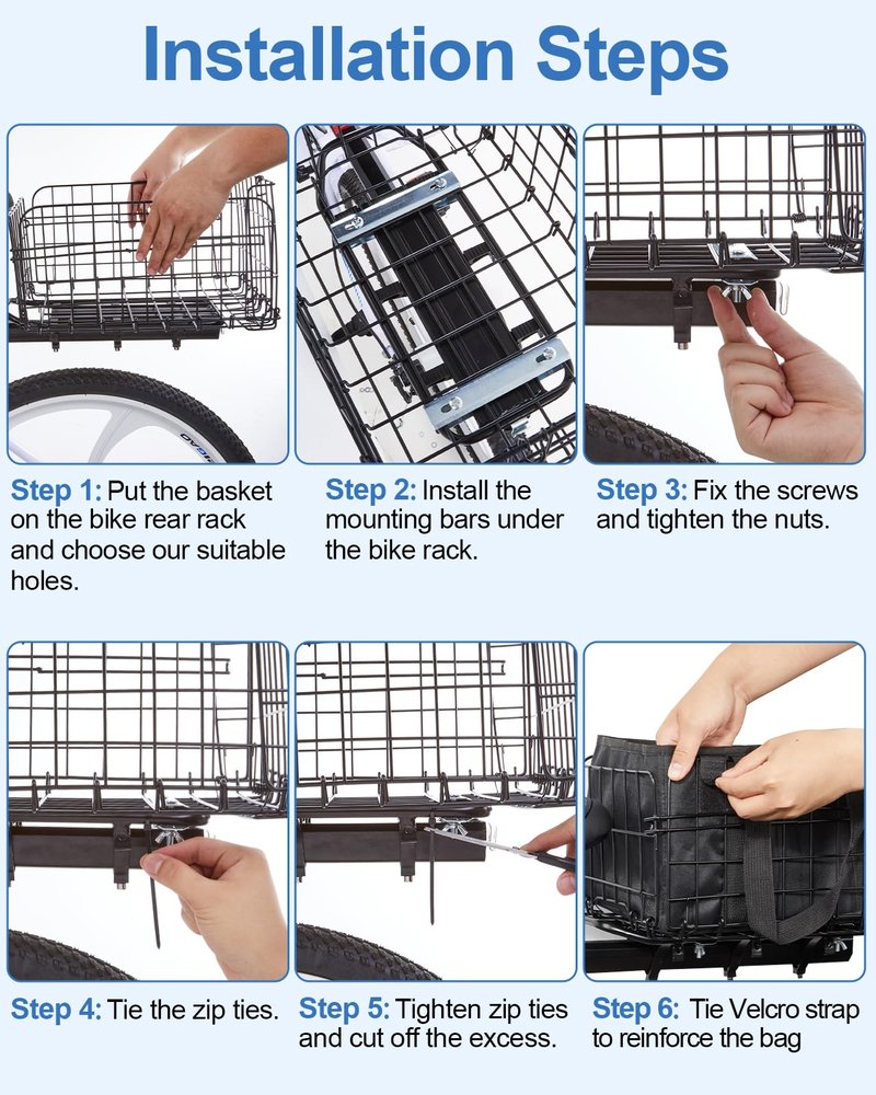 Zacro Bike Basket Rear Large Folding Metal Bicycle Ebike Basket, Quick Release Design for Adult Women/Men Carrying Dogs, Pets, Fruit & Grocery