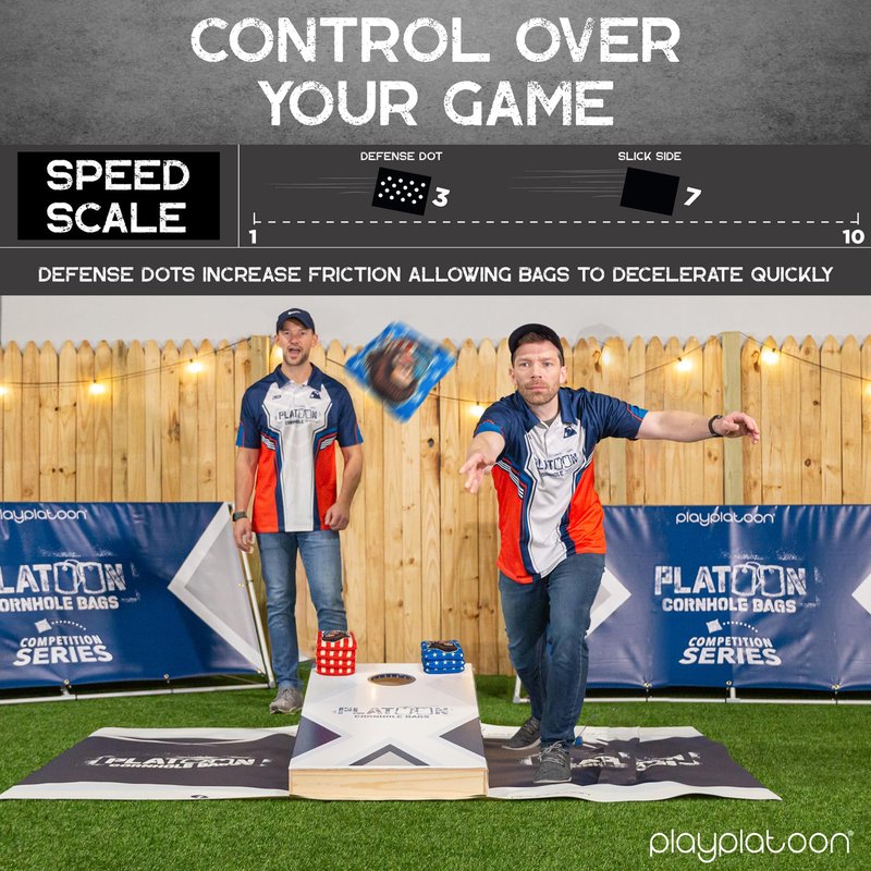 Play Platoon Competition Series Professional Cornhole Bags Set of 8 - Double Sided Slick and Stick with Rubber Sticky Dot Slow Side Corn Hole Bags for Tossing Game - Regulation Weight, Designed in USA