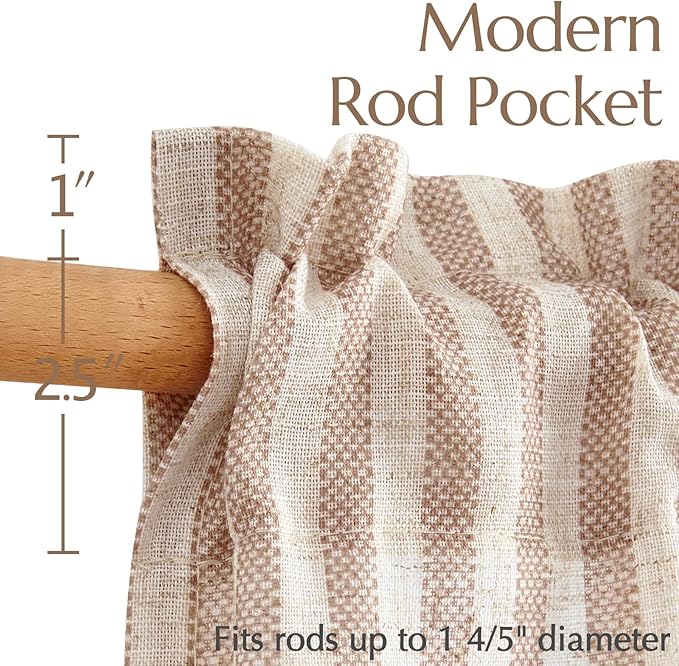 jinchan Striped Linen Kitchen Curtains 36 Inches Length Tier Curtains Farmhouse Modern Cafe Style Small Window Treatments Airy Light Filtering Rod Pocket for Living Room Bathroom 2 Panels Tan