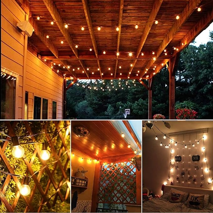 IKERY 200FT Outdoor String Lights for Backyard Porch, 106 Shatterproof Waterproof LED Bulbs, Dimmable, E12 Base