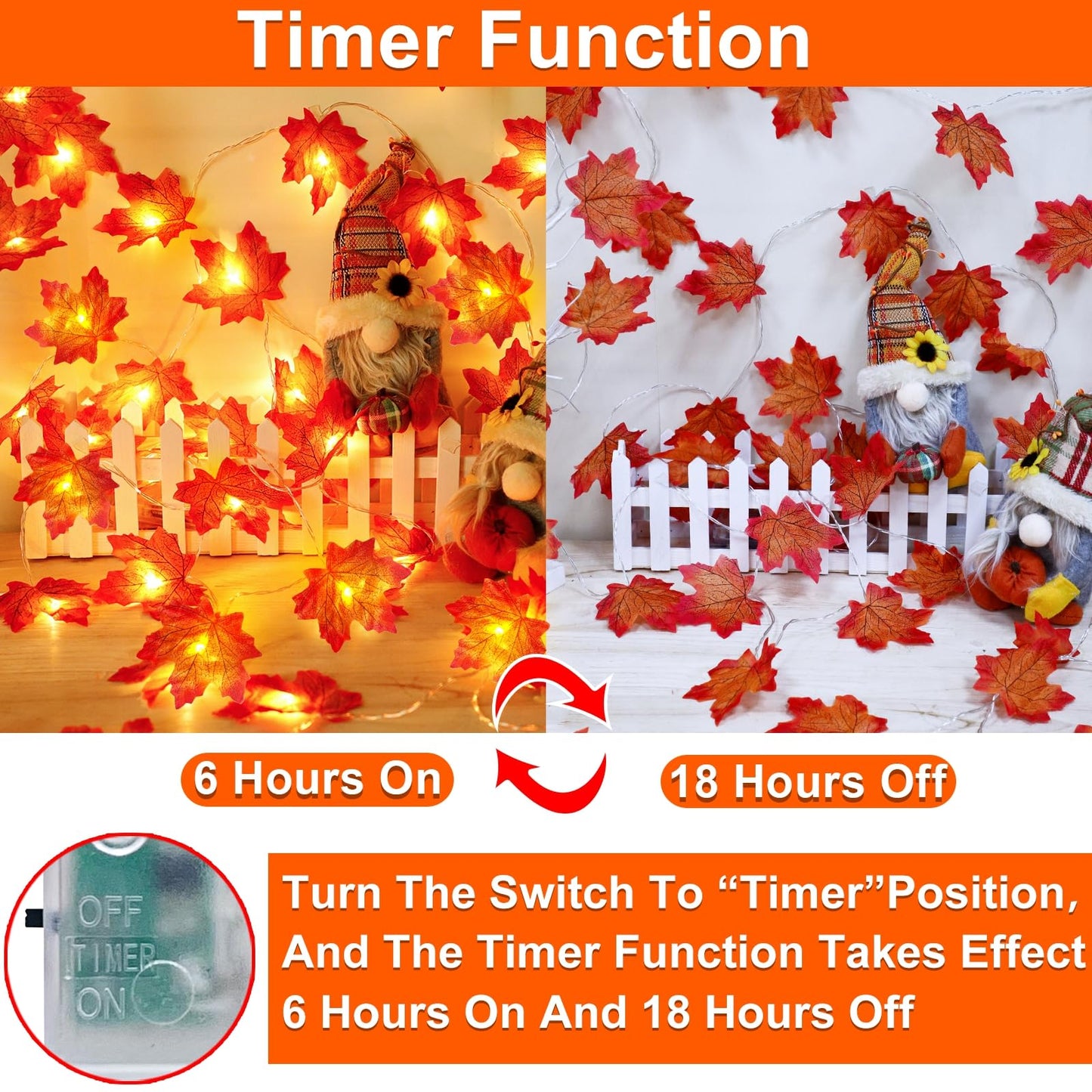 Timer&3 Pack-30Ft Fall Garland Halloween Fall Decorations for Home, 60LED Thanksgiving Lights Patented Realistic Maples Leaf Garland Battery Operated Waterproof Indoor Outdoor Autumn Holiday Christmas