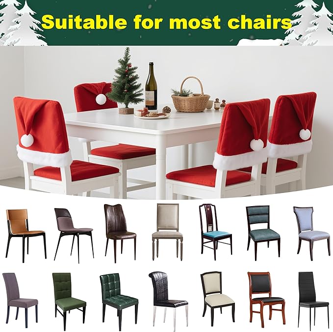 Christmas Chair Covers Hat Chair Back Covers for Xmas Holiday Chair Covers Set of 6, Stretch Parsons Chair Slipcovers Removable Washable kitchen for Home Hotel Banquet Holiday Decoration（6Pcs）