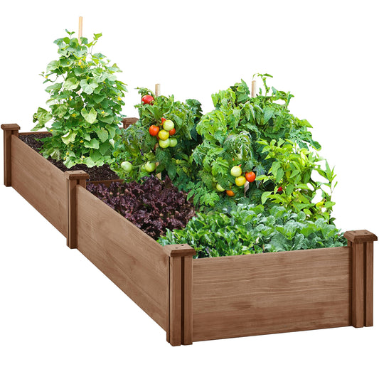Yaheetech 8x2ft Wooden Horticulture Raised Garden Bed Divisible Elevated Planting Planter Box for Flowers/Vegetables in Backyard/Patio Outdoor, Dark Brown, 95 x 25 x 11in