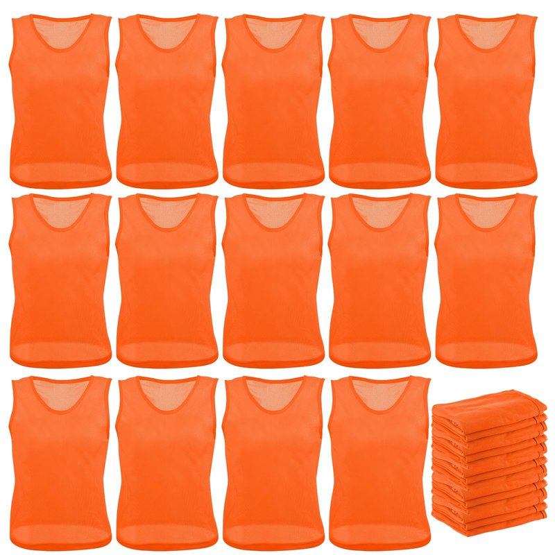 Newcotte 24 Pcs Pinnies Scrimmage Vests Team Practice Jersey Nylon Mesh Pennies for Soccer Basketball Sports (Orange,Adult, L)