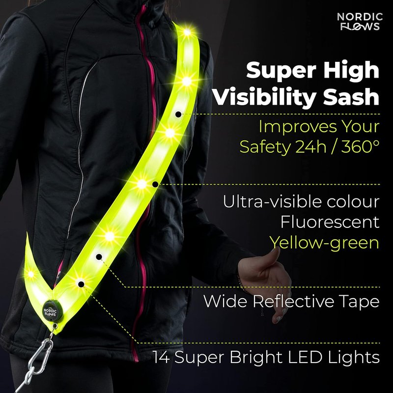 Rechargeable LED Safety Vest - Reflective Lighted Sash for Night Running | Dog Walking Gear