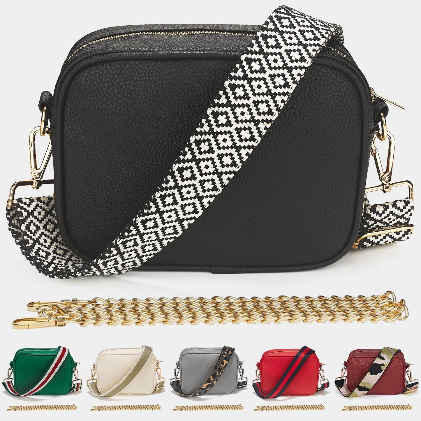 Lily England Cross Body Bag Women - Multiple Pockets - Adjustable Wide Strap and Chain - Black Handbag Crossbody - Over the Shoulder Bag