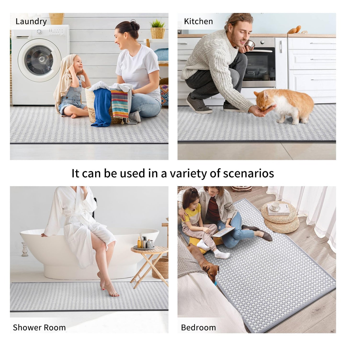 YDKGL Kitchen Rugs Mat Non Slip Washable, Super Absorbent Kitchen Mats for Floor, Rubber Backing Soft Braided Standing Floor Mats Sink Mat Runner Rug, Easy to Clean and Maintain, Gray 17"x30"