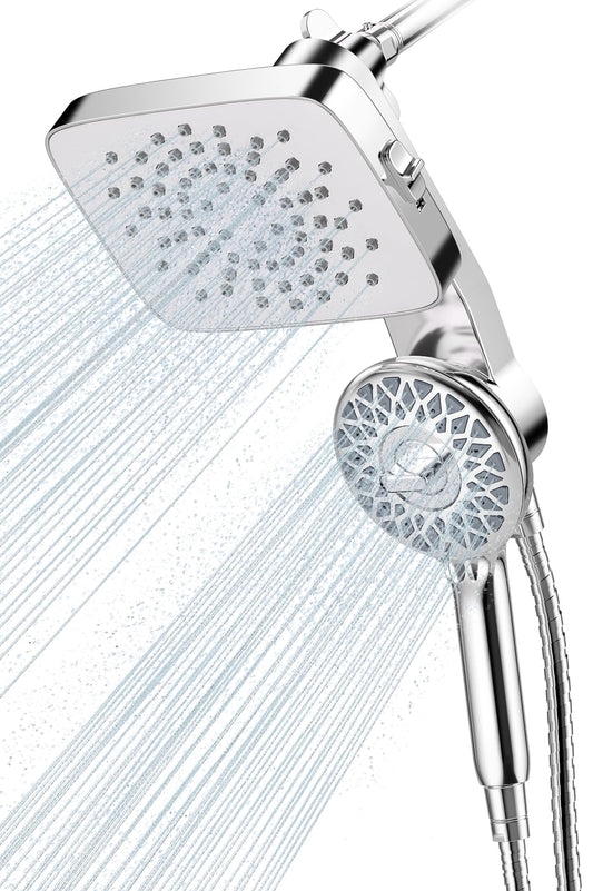 Cobbe Dual Shower Head with Magnetic Handheld, High Pressure Rain Shower Combo 2-in-1 Fixed & Detachable, Multiple Spray Modes, Built-in Magnet Dock 6ft Hose, Chrome