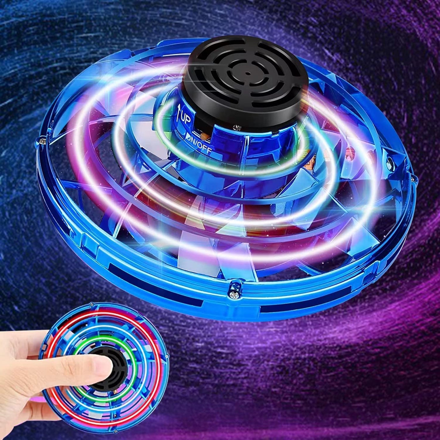 Flying Spinner Mini UFO Drone, Ifly Fly Fidget Spinner, iFly Hand Controlled Boomerang Drone Cool Stuff Toys Gifts for 8 9 10+ Year Old Boys Girls Teens Indoor Outdoor (Blue)