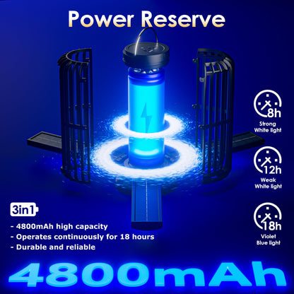 Bug Zapper, Solar Bug Zapper with 3 Solar Charging Panels, IP65 Waterproof Mosquito Zapper, 4200V Mosquito Zapper with LED Light, Outdoor Indoor AUTO ON/Off