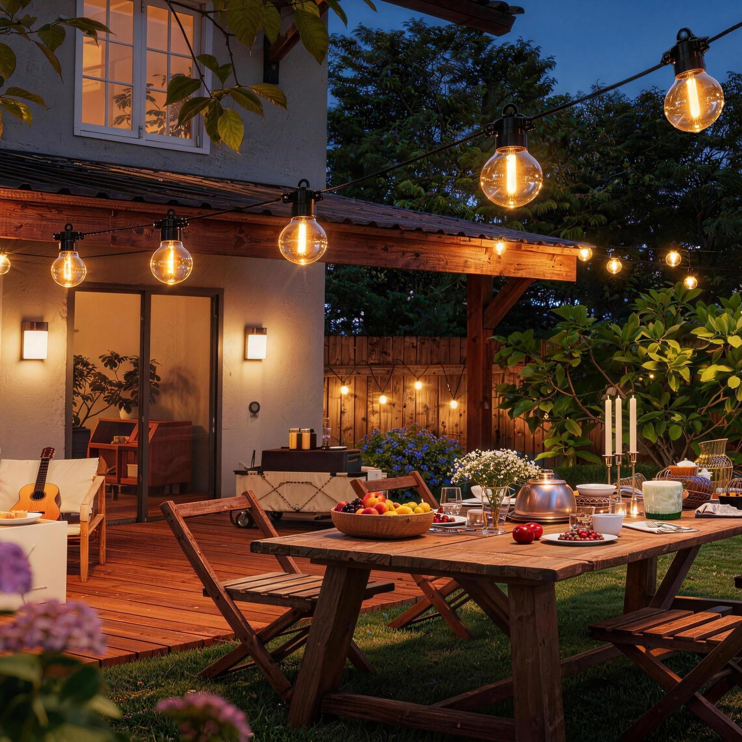 BYIZO 31FT Solar Outdoor String Lights with 12 LED Bulbs, IP65 Waterproof, Remote Control & Dual Solar-USB Charging for Patio, Garden, Backyard & Party