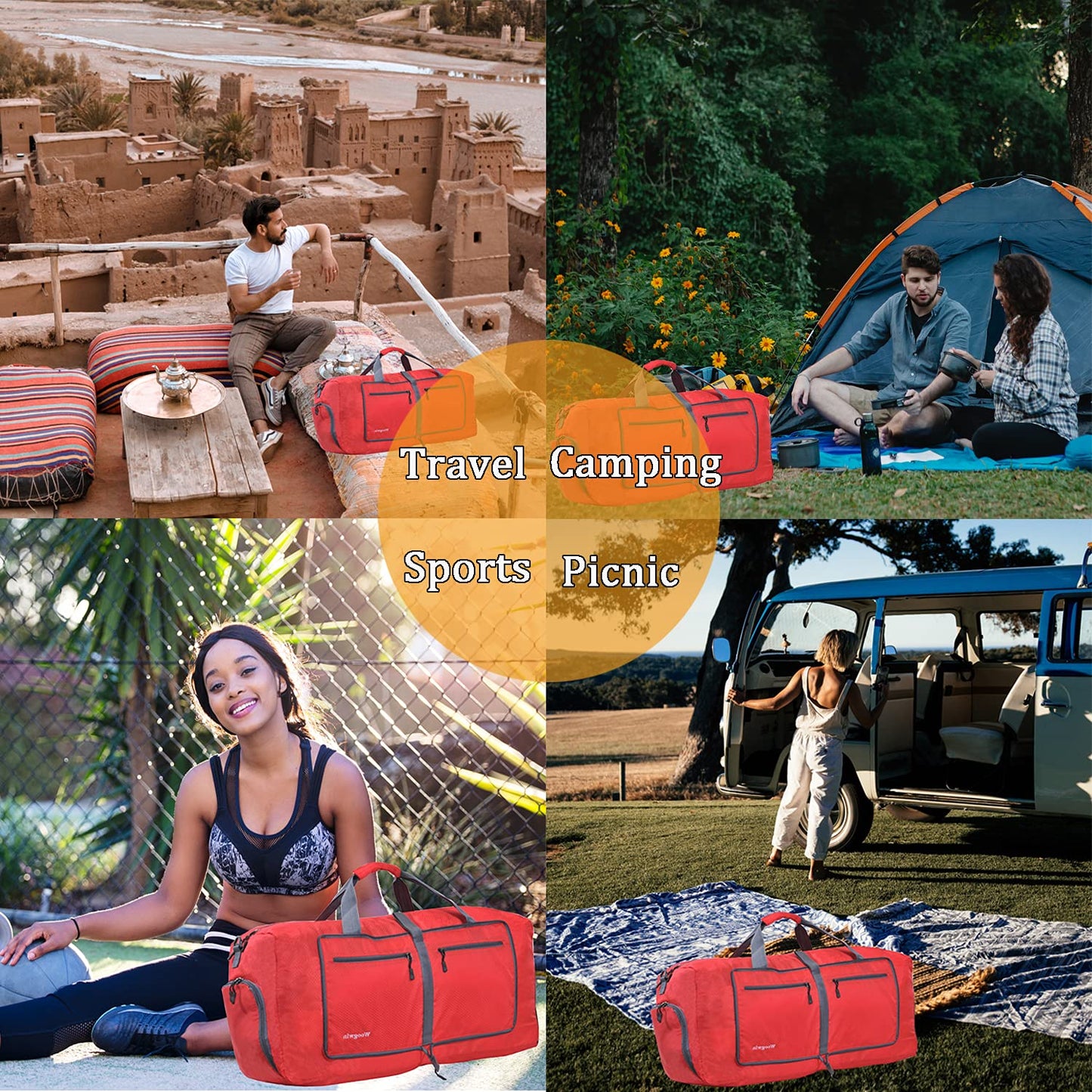 Woogwin Travel Duffel Bag Large Foldable Waterproof Overnight Bag for Beach Swim Bags Pool Sports Gym, 60L Red, Big Size, Large Duffle Bags