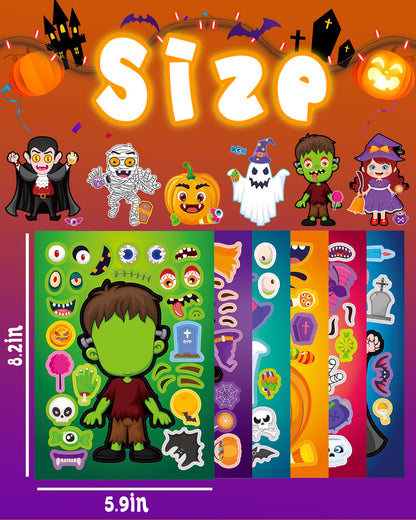 Oomloid 42 Sheets Halloween Party Favors Stickers for Kids, Party Games Face Stickers, Halloween Treats Goodie Bag Stuffers Gifts Toys Crafts Activities for Kids