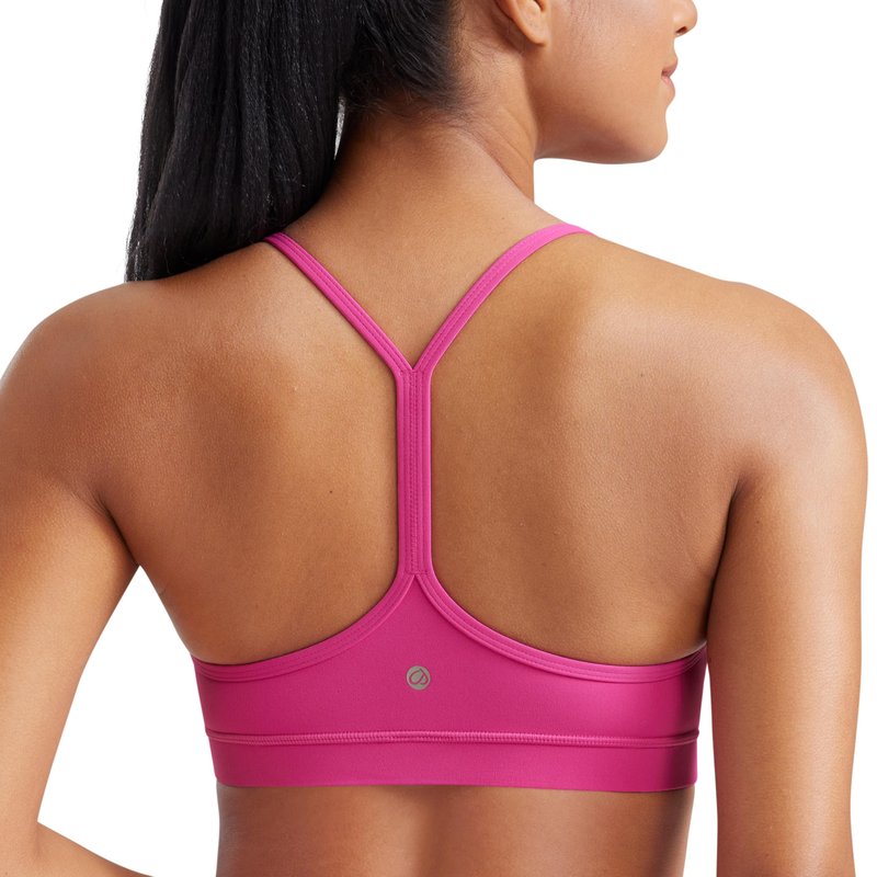 CRZ YOGA Butterluxe Y Back Sports Bras for Women - Padded Racerback Low Impact Spaghetti Thin Strap Workout Yoga Top Hibiscus Purple Large