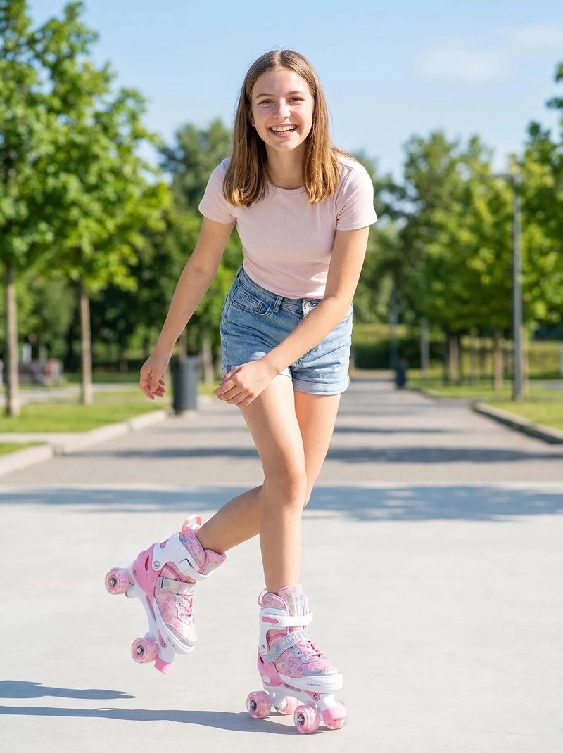 HUANOVIX 4 Sizes Adjustable Kids Roller Skates for Girls Boys Toddlers Youth Teens, 4‑Wheel Quad Skates with All Light Up Wheels, for Indoor Outdoor Sports