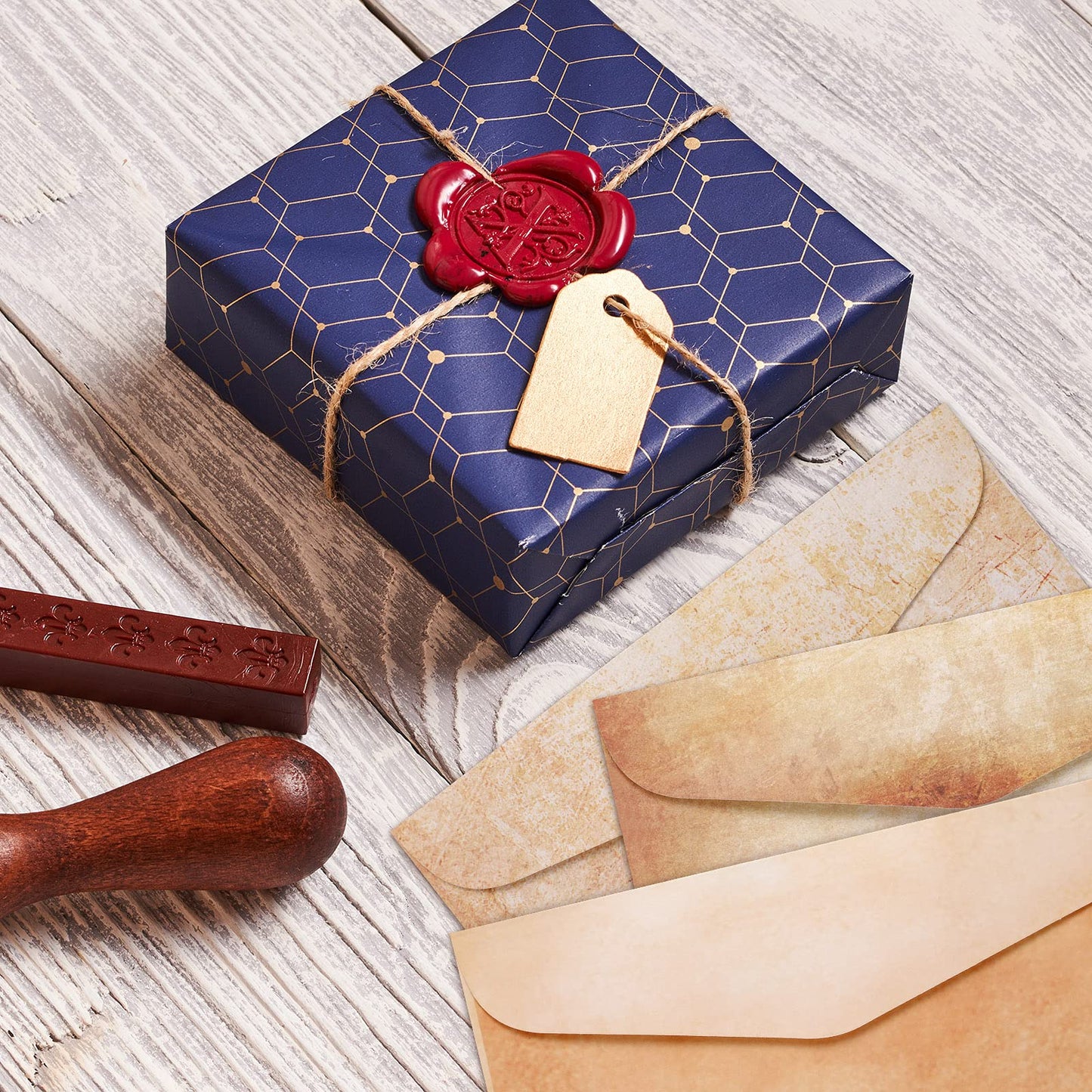 33 Pieces Vintage Paper and Envelopes Set, Including 12 Writing Stationery Paper Letter 12 Envelopes Sealing 6 Wax Sticks Seal Stamp Tea Candles and Wax Spoon for Stamp