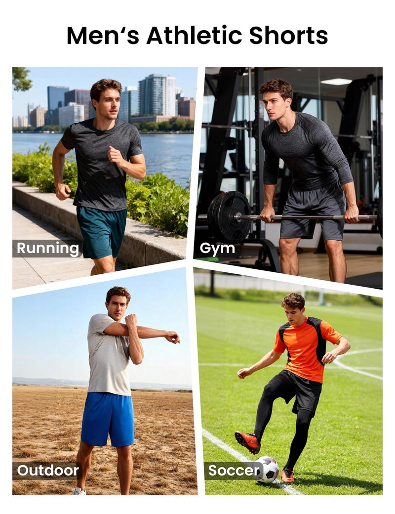 BVNSOZ Men's Athletic Shorts with Pockets and Elastic Waistband Quick Dry Workout Shorts for Men, Black, Navy, Blue, Dark Grey, Light Grey, L