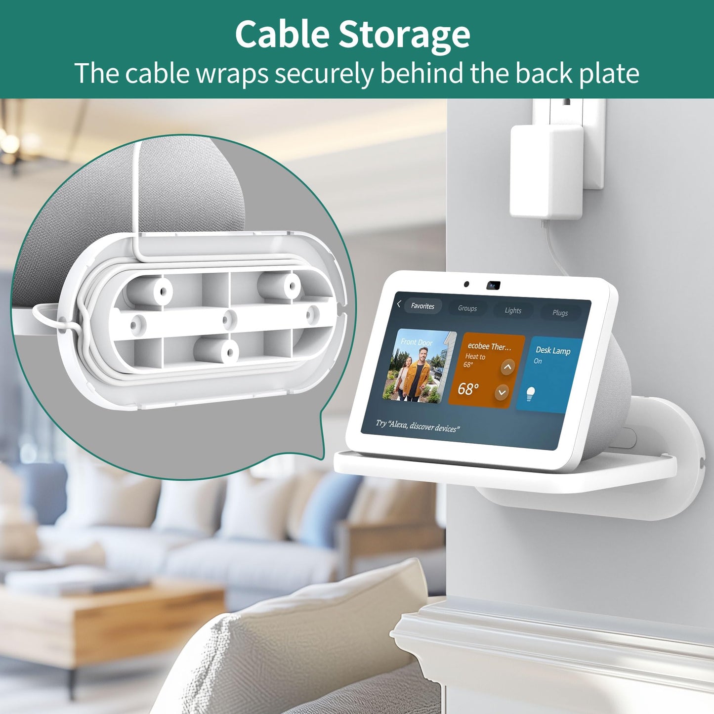 HomeMount Echo Show 8 Wall Mount - Space Saving Smart Home Holder Compatible with Google Nest Hub Max & Portable Speakers & Show8 (1st & 2nd Gen, 2019 & 2021 & 2023 Release) White