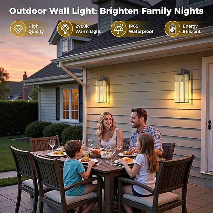L LOHAS LED 2 Pack 22 Inch Large Size Dusk to Dawn Outdoor Light Fixture, Matte Black Waterproof Anti-Rust Porch Lights Ourdoor, Exterior Lighting Fixtures for Porch, Doorway, Garage, ETL Listed