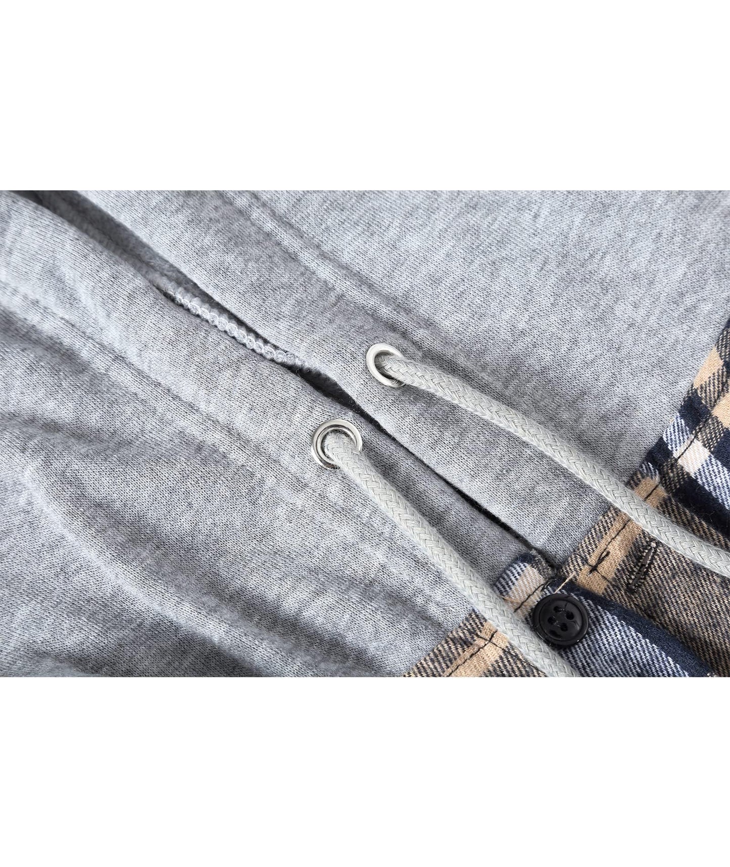 ZITY Men's Flannel Hoodie Shirts Casual Button Down Plaid Shirt Jackets for Men Long Sleeve Stylish Hooded with Pocket Navybeigewhite Large