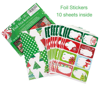 80-Count Foil Christmas Tag Stickers, 8 Jumbo Designs - Xmas to from Christmas Name Tags Write On Labels - Holiday Present Gift Labels