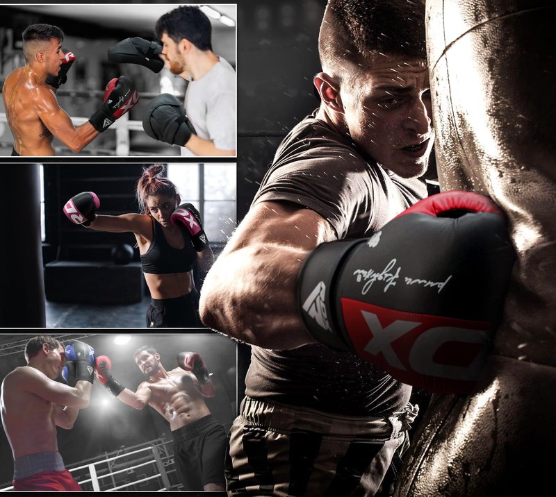 RDX Boxing Gloves, Maya Hide Leather Training Gloves for Muay Thai, Kickboxing, Sparring, Punch Bag, Punching Bag, Kickboxing Gloves, Martial Arts Training, Home Gym, Men, Women, 8 10 12 14 16 oz