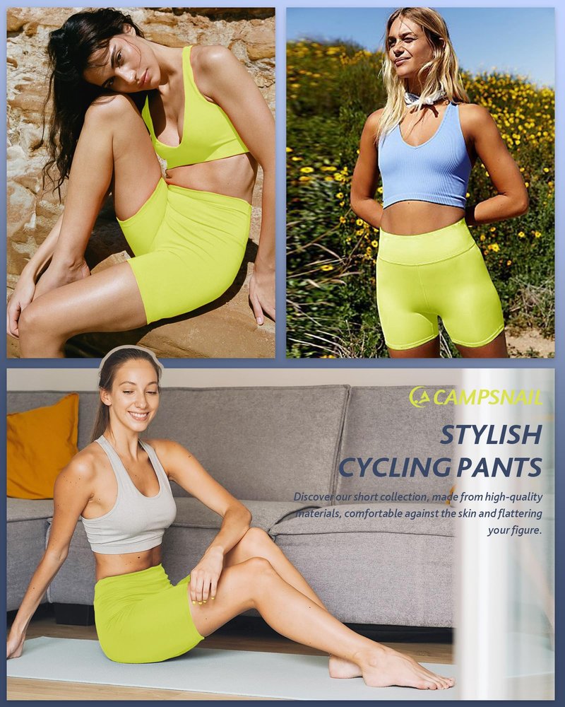 CAMPSNAIL Workout Biker Shorts Women - 3"/5"/8" High Waisted Tummy Control Spandex Booty Volleyball Shorts for Yoga Dance Neon Yellow