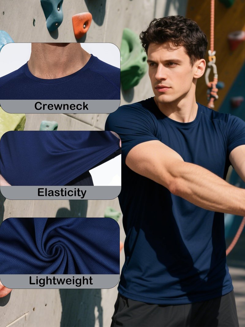 CuterzClub Mens Moisture Wicking Shirts 5 Pack Gym Casual Summer Quick Dry Fit Work Athletic Tee Running Out Fitted Short Sleeve Hiking Performance Elastic Lightweight (Multipack 14, L)
