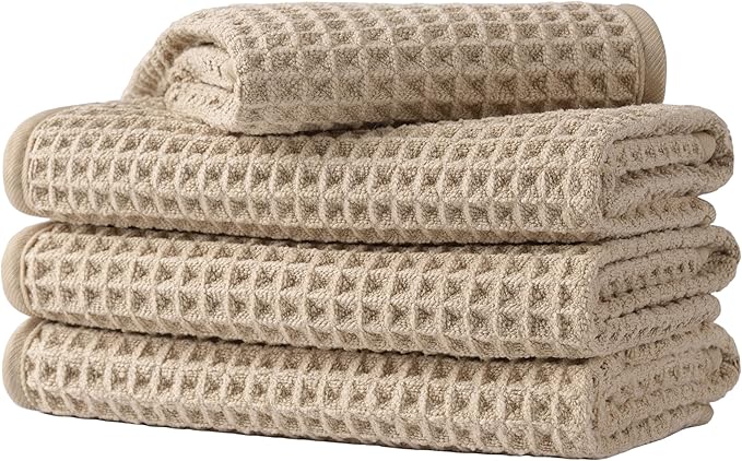 Microfiber Waffle Face Towels, 4 Pieces, Fast Drying, Lint Free 430 GSM