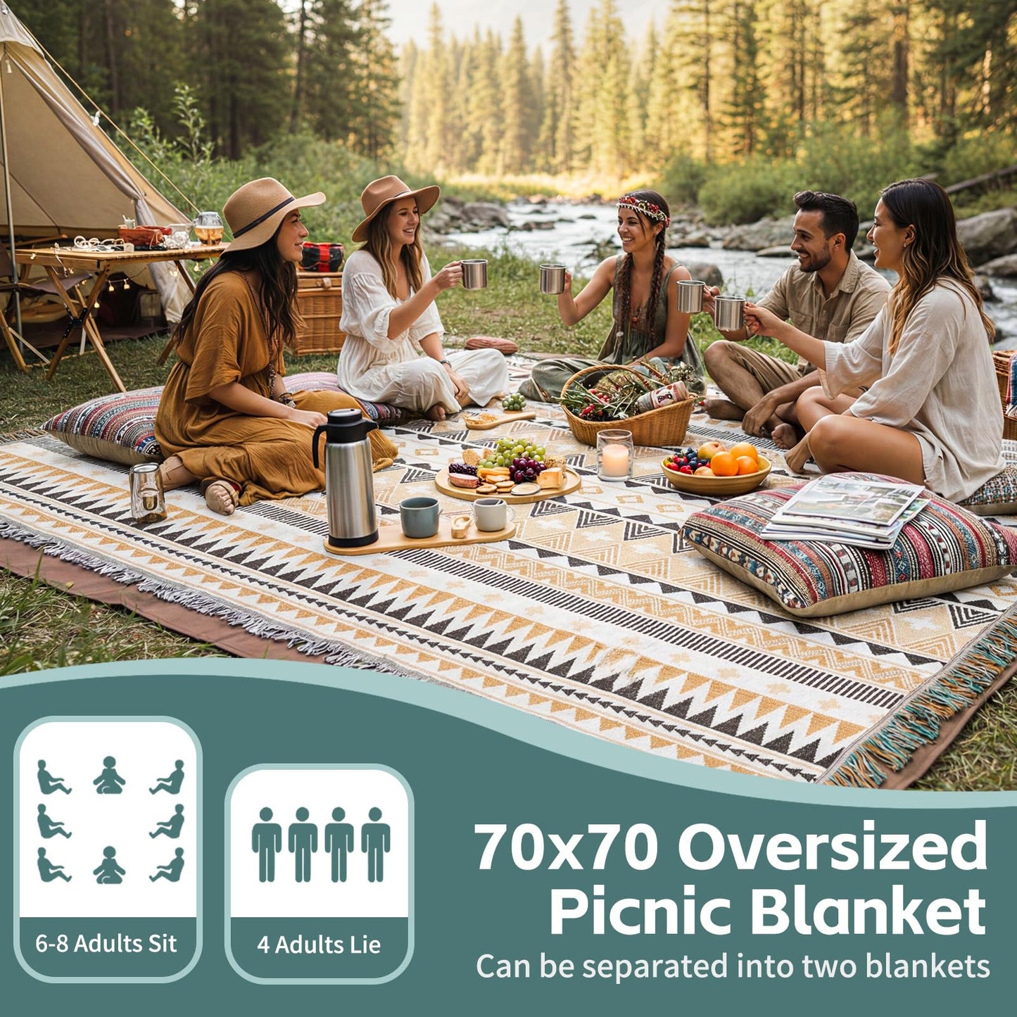 2 in 1 Extra Large Boho Beach Blanket Towel Giant Woven Outdoor Rug Picnic Mat Camping Gear Cruise Essential 2026 Summer Vacation Must Have Airplane Travel Accessories Costa Rica Hawaii Trip Stuff