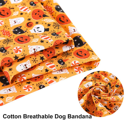 ARING PET Halloween Dog Bandanas, Cotton Orange Pumpkin Ghost Cat Pet Bandanas Cute Triangle Bibs Scarf for Small Medium Large Boy Girl Dogs and Cats-L
