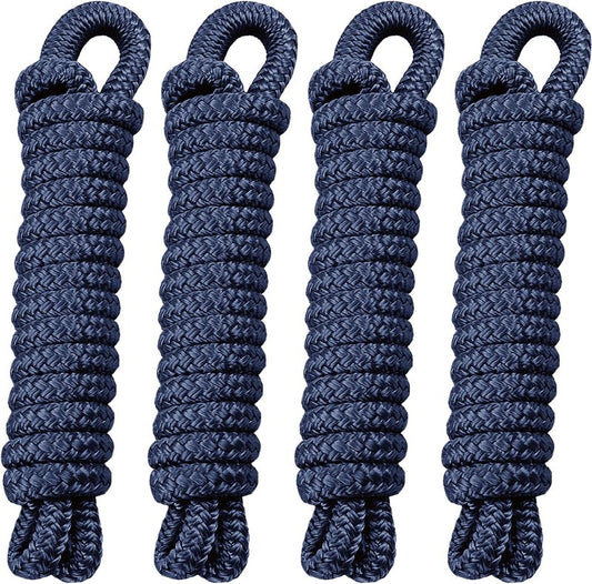 PACTHSD 3/8" x 10' Boat Fender Lines (4-Pack) - Double Braided Nylon Dock Lines for Boats - Marine Grade Fender Ropes with 6" Eye Loop - Soft, Durable Boat Accessories for Pontoon and Small Boats