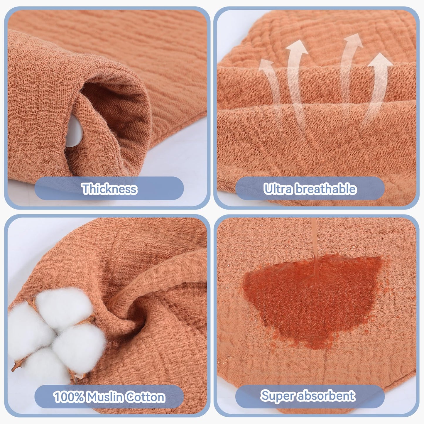 Yoofoss Muslin Baby Bibs 10 Pack Dribble Bandana Bibs 100% Cotton Drool Bib for Teething Soft and Absorbent with Adjustable Snaps Blue and Orange …