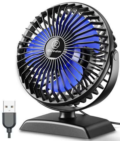 JZCreater Mini Desk Fan，3 Speed Ultra-Quiet Operation，Portable USB Cooling Fan for Office Desk, Bedroom Use, Personal Fan with Adjustable Tilt for Summer Indoor/Outdoor,USB-Powered, Black
