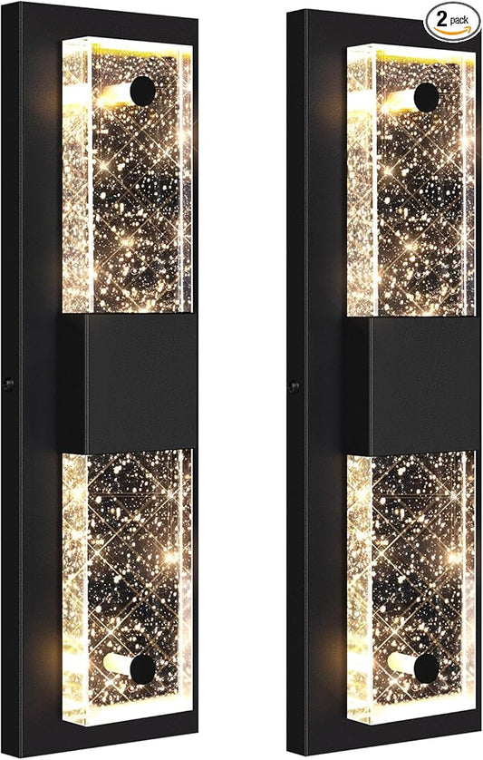 Large Size Outdoor Wall Light Fixtures with Crystal Bubble Glass, Waterproof Exterior Sconces LED Wall Lanterns, Porch Lights Wall Mounted 10W 3000K Outside Lights for House Front Door Garage Entryway