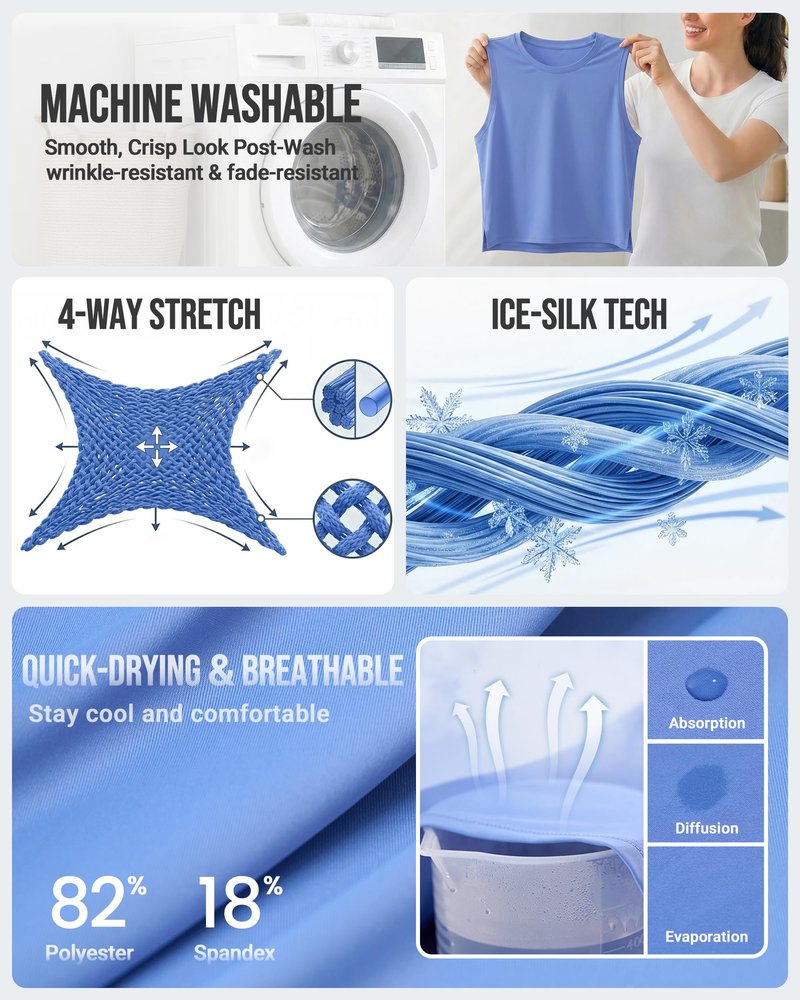 Ice Silk Workout Tops for Women Sleeveless Athletic Tank Top Loose Fit White