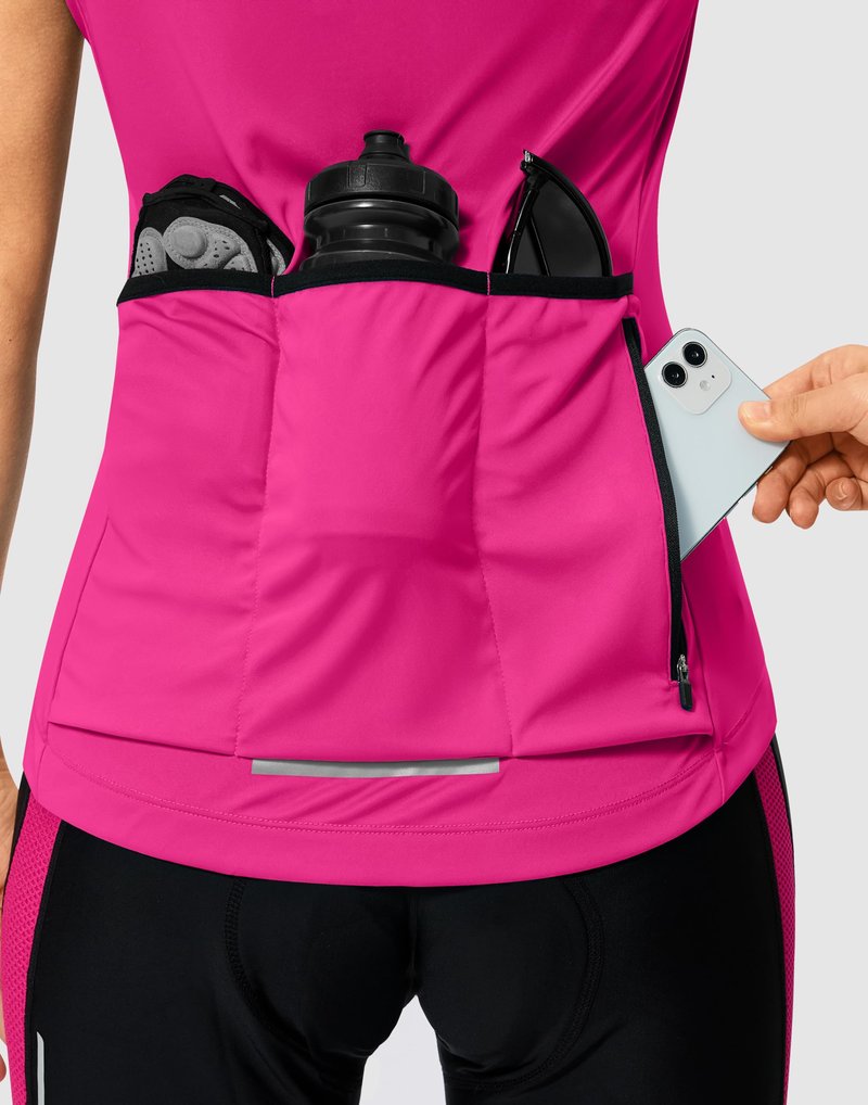 Bikewa Women's Cycling Jersey Short Sleeve Bike Shirts Full Zipper Bicycle Biking Tops with Rear 3+1 Pockets Road Mountain Riding(Rosy,XL)