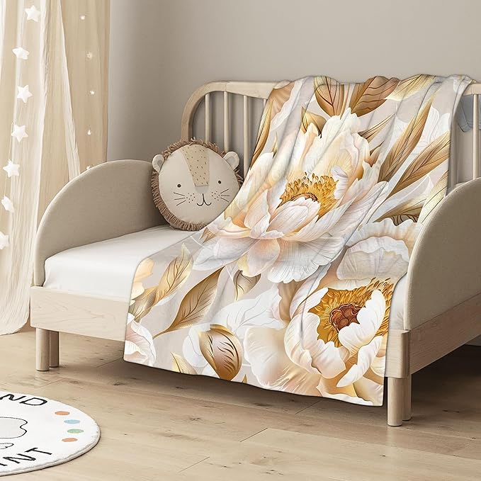 Vintage Golden Peony Blanket Gfits for Women Men Kids Floral Throw Blankets Soft Lightweight for Home Decor Couch Bed Sofa 50x60 Inches