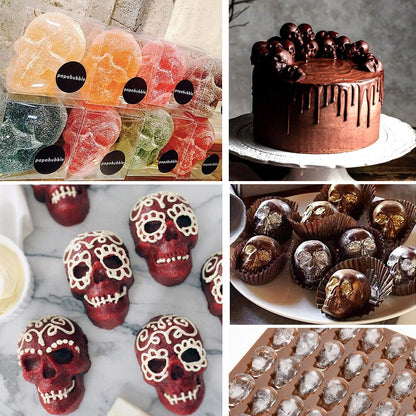 3 Pack Gummy Skull Silicone Candy Molds, Halloween Mini Skull Mold with 3 Droppers Non-stick Candy Molds